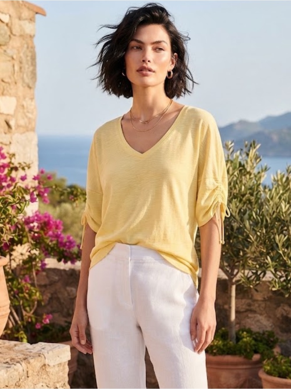 Talbots Light Yellow V-Neck Short Sleeve Top